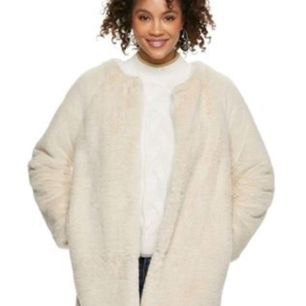 Popsugar Plush Teddy Coat Women's Size M IVORY Faux Fur Oversized Boxy Relaxed